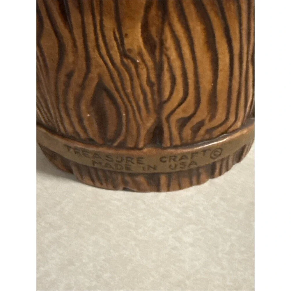 Vtg Cat Cookie Jar Treasure Craft Ceramic Kitten Cat in Barrel  Cottagecore Read